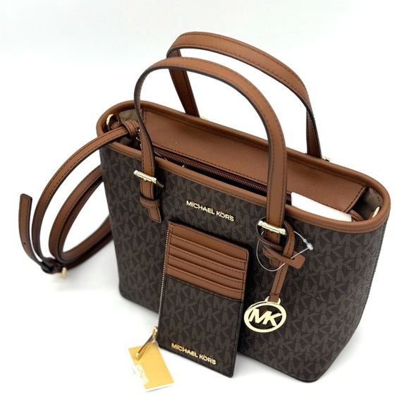 Michael Kors Jet Set Travel Logo Top-Zip Tote Bag & Logo Card Case Wallet Set - Picture 9 of 12